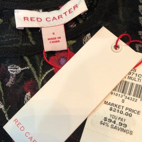 Red Carter Brianne Floral Embroidered Blouse Ruffle Sleeves Black Red  NWT S - Picture 9 of 11